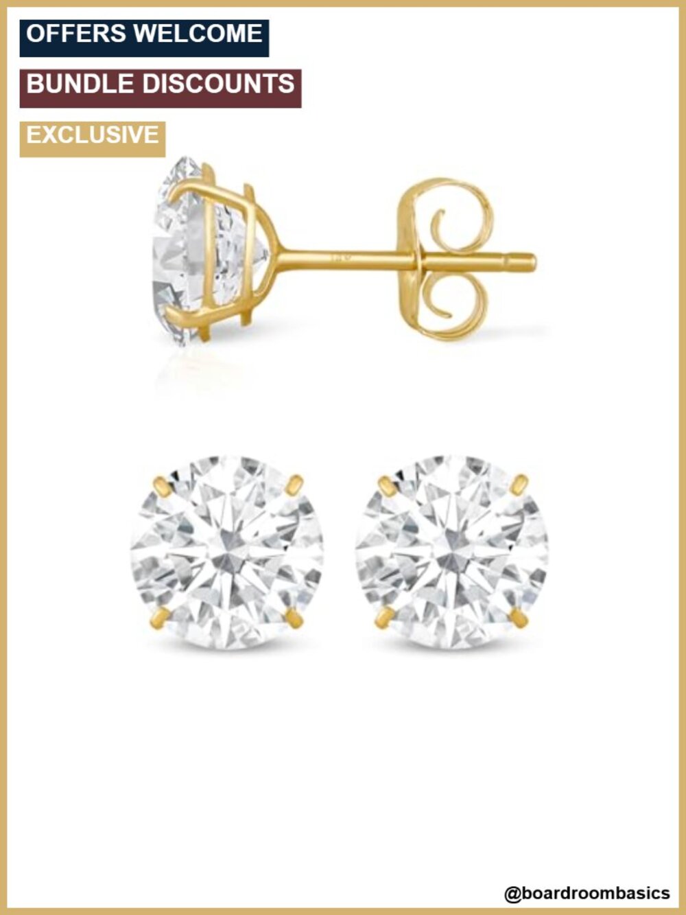 14K Solid Yellow Gold Cubic Zirconia Round Stud Earrings 7mm